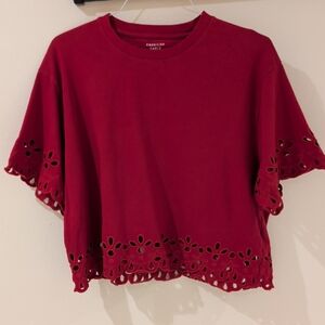 American Eagle Outfitters Red Eyelet Short Sleeve Top